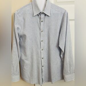 JOS A. BANK Travel Tech Blue & White Tailored Fit Mens Medium Long Sleeve Button